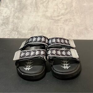 Kappa 222 Banda Aster Slides Women's 7 Black White Athletic Strap Logo Sandals
